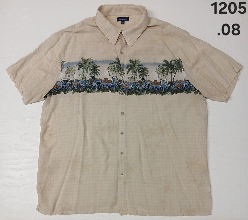 Croft & Barrow (2XB) Beige Palm Tree Big & Tall Button Shirt